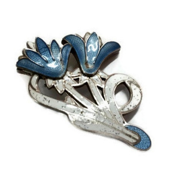 Vintage Margot De Taxco Silver Enameled Flower Pin / Brooch - Picture 2 of 5